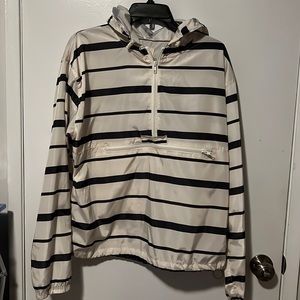 Thread Supply Multi striped hooded anorak with zip pouch. Size L